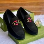 Gucci Black Suede Leather Loafers Formal Shoes for Men