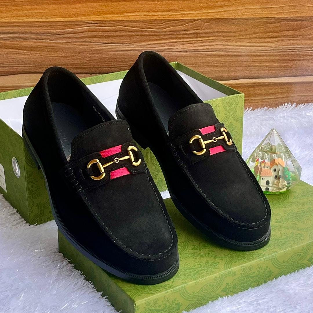 Gucci Black Suede Leather Loafers Formal Shoes for Men